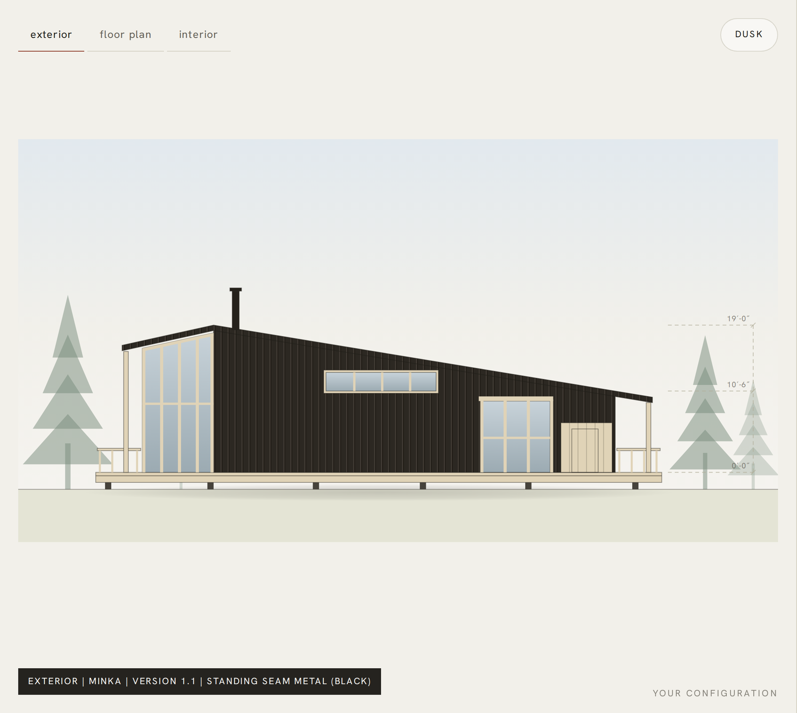 The MINKA configurator, live exterior elevation
