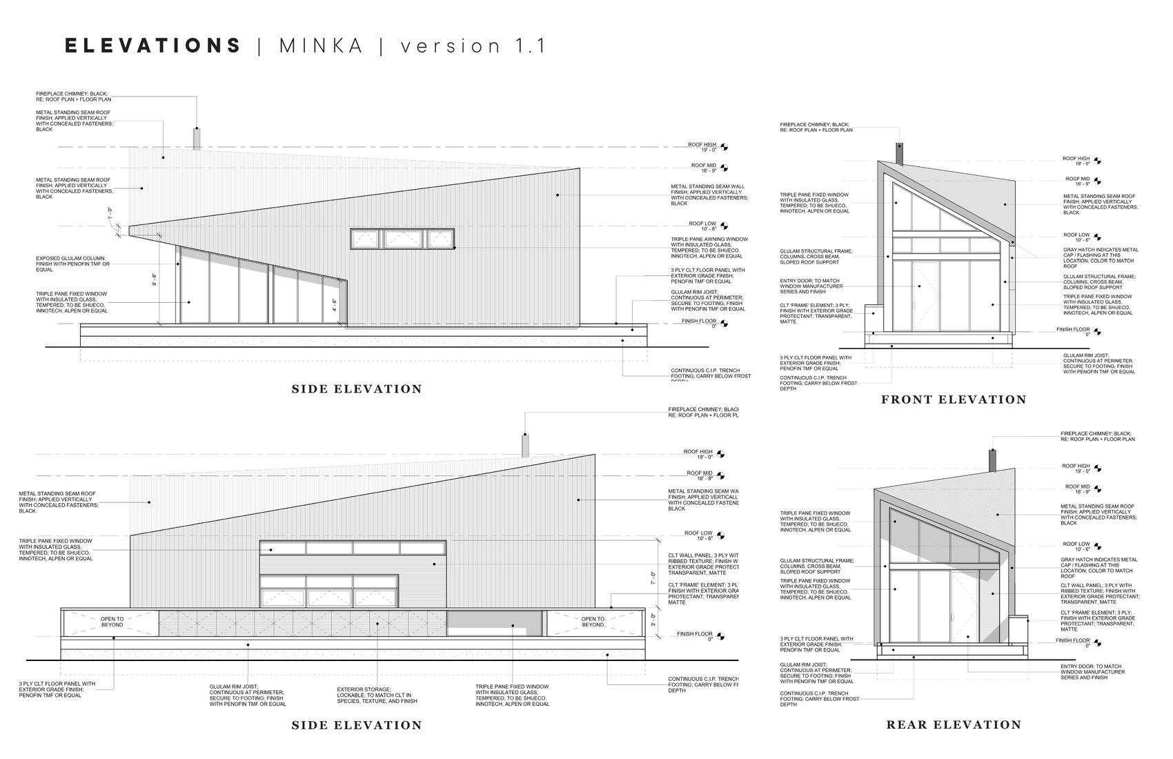 Architectural elevation drawings of the MINKA